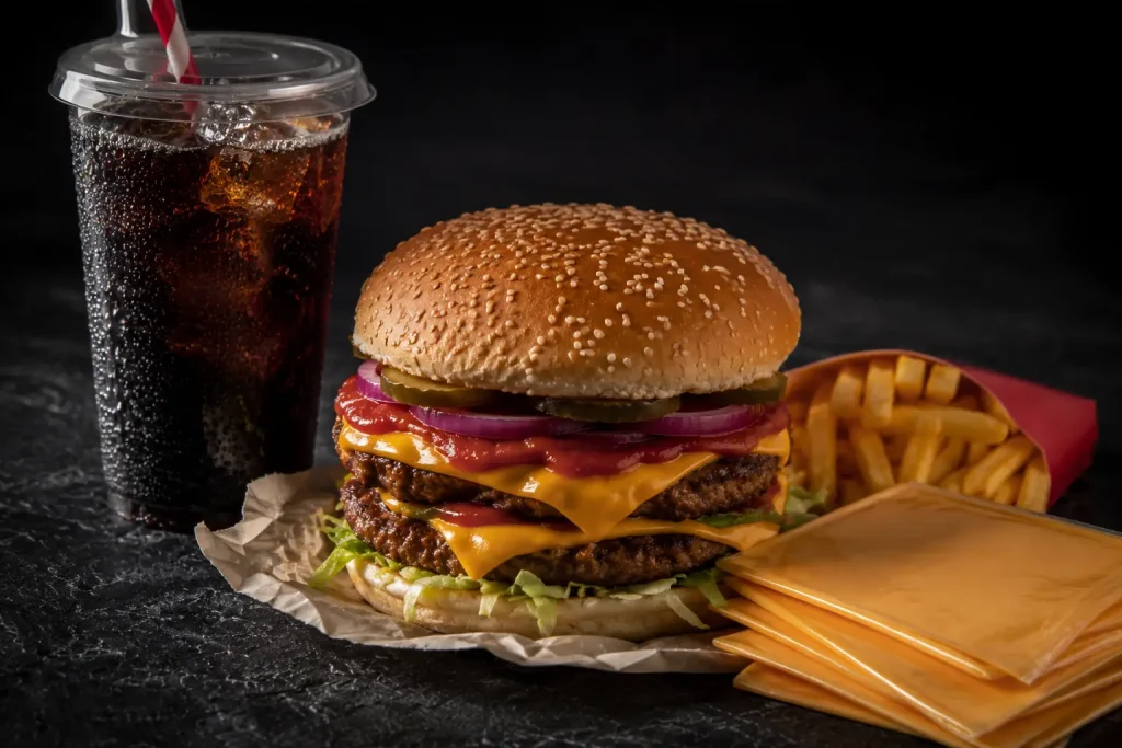 fast food burger with cola drink
